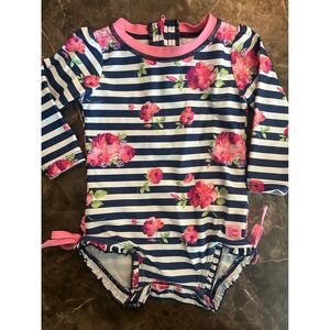 Ruffle Butts Girls One-Piece Zip Up Long Sleeve Swimsuit Rash Guard Size 12-18M